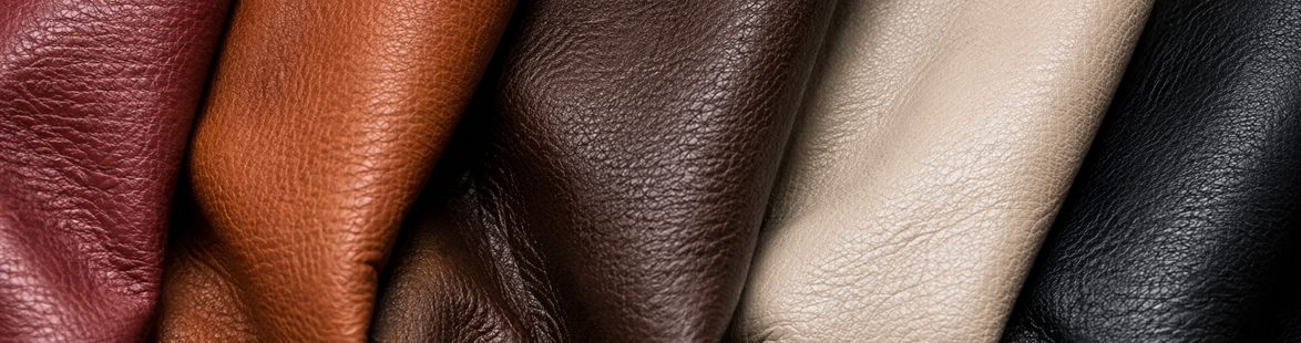 Premium leather swatches in rich furniture tones