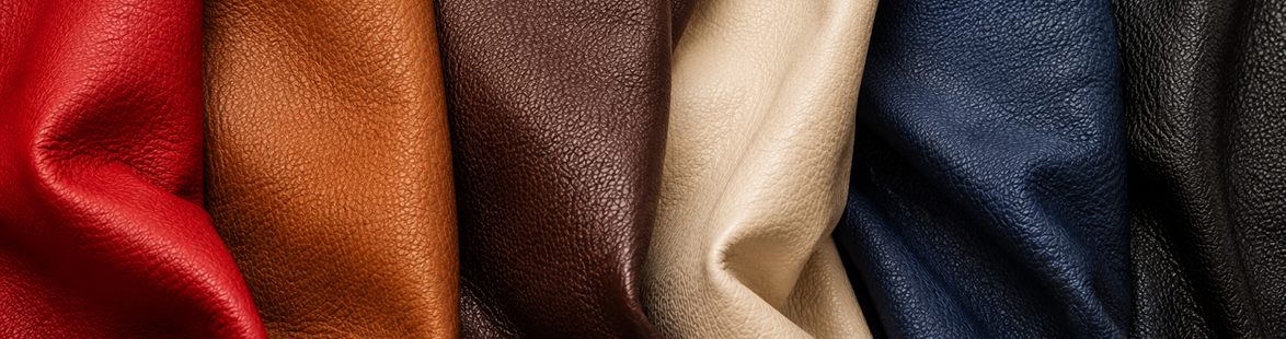 Premium leather swatches in rich furniture tones