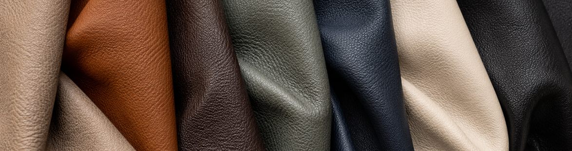 Premium leather swatches in rich furniture tones