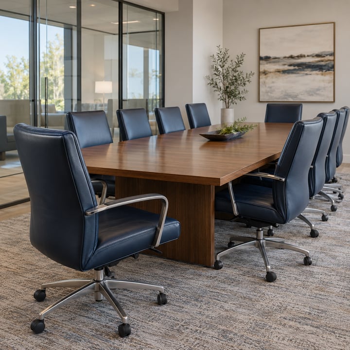 Example image of coordinated navy conference chair upholstery