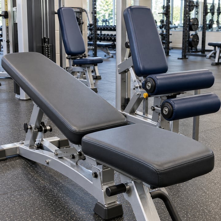 Example image of restored gym bench and fitness equipment upholstery