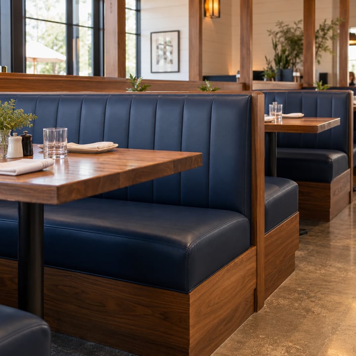 Example image of restored navy restaurant booth upholstery