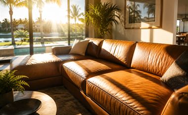 Florida sunlight on leather furniture in a bright interior